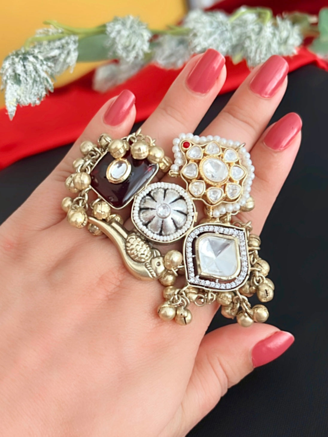 Aastha Peacock Motifs Kundan Ring DB-GP110001Z2