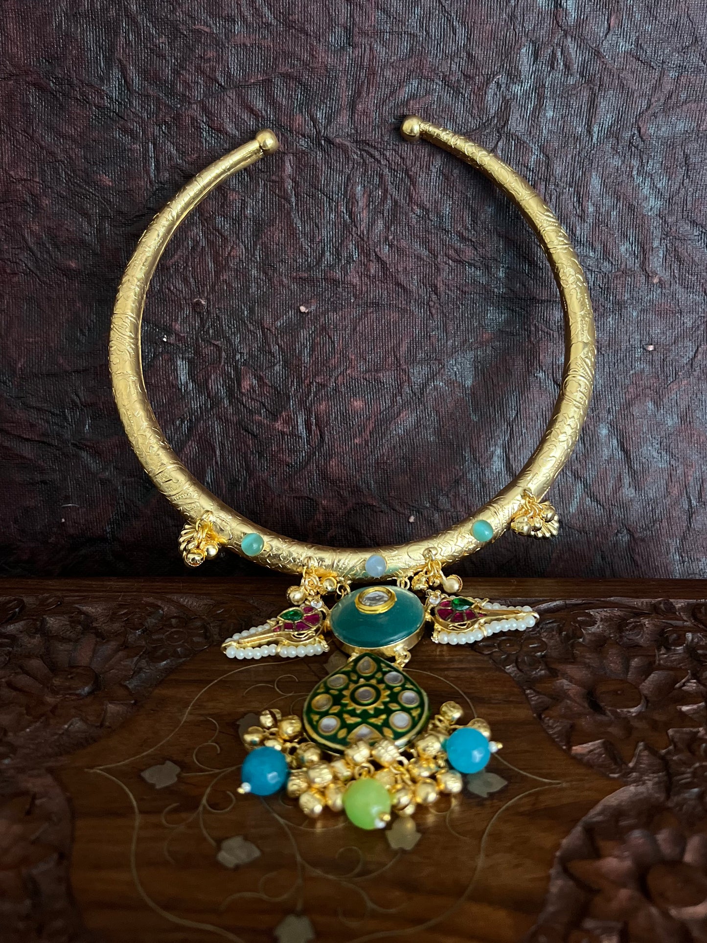 HANDCRAFTED MEENAKARI PANCHI HASLI NECKLACE DB-GP12520Z2