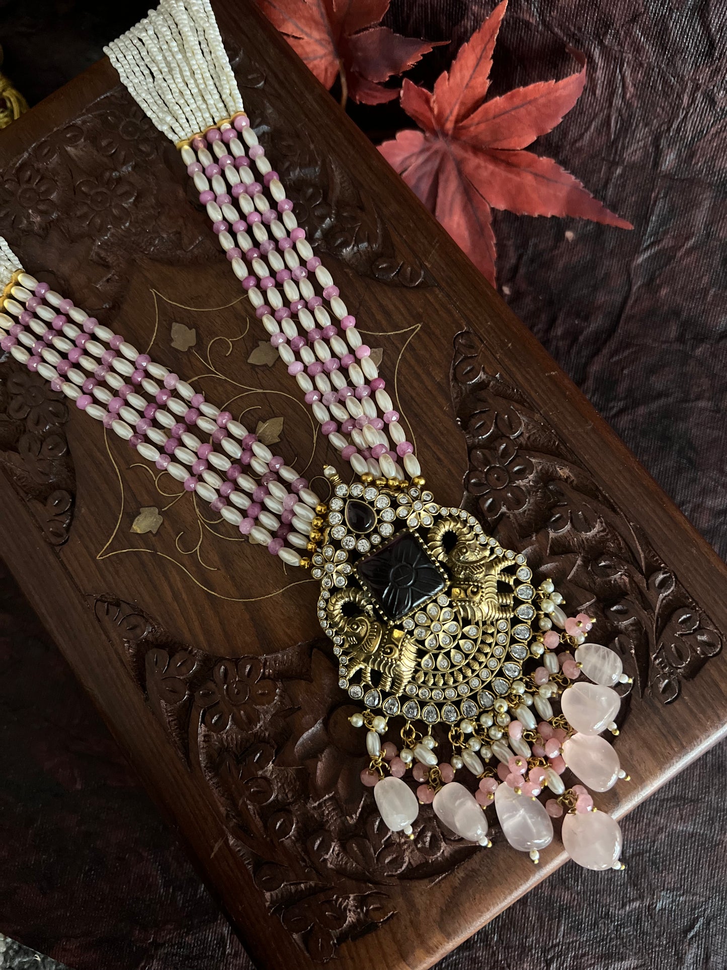 VICTORIAN POLISH PINK LONG NECKLACE SET DB- VP13900Z2