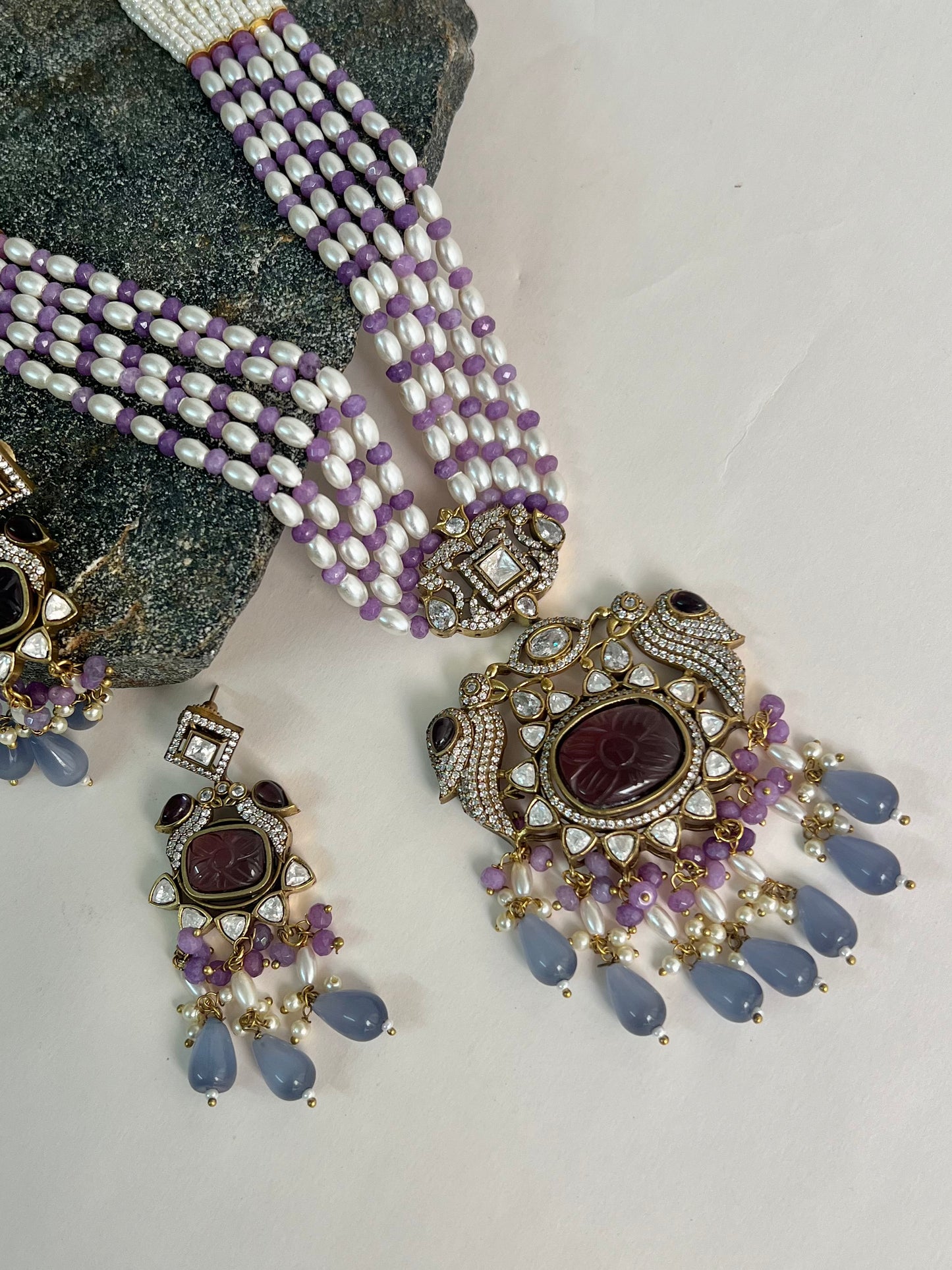 VICTORIAN POLISH PURPLE LONG NECKLACE SET DB- VP14550Z2