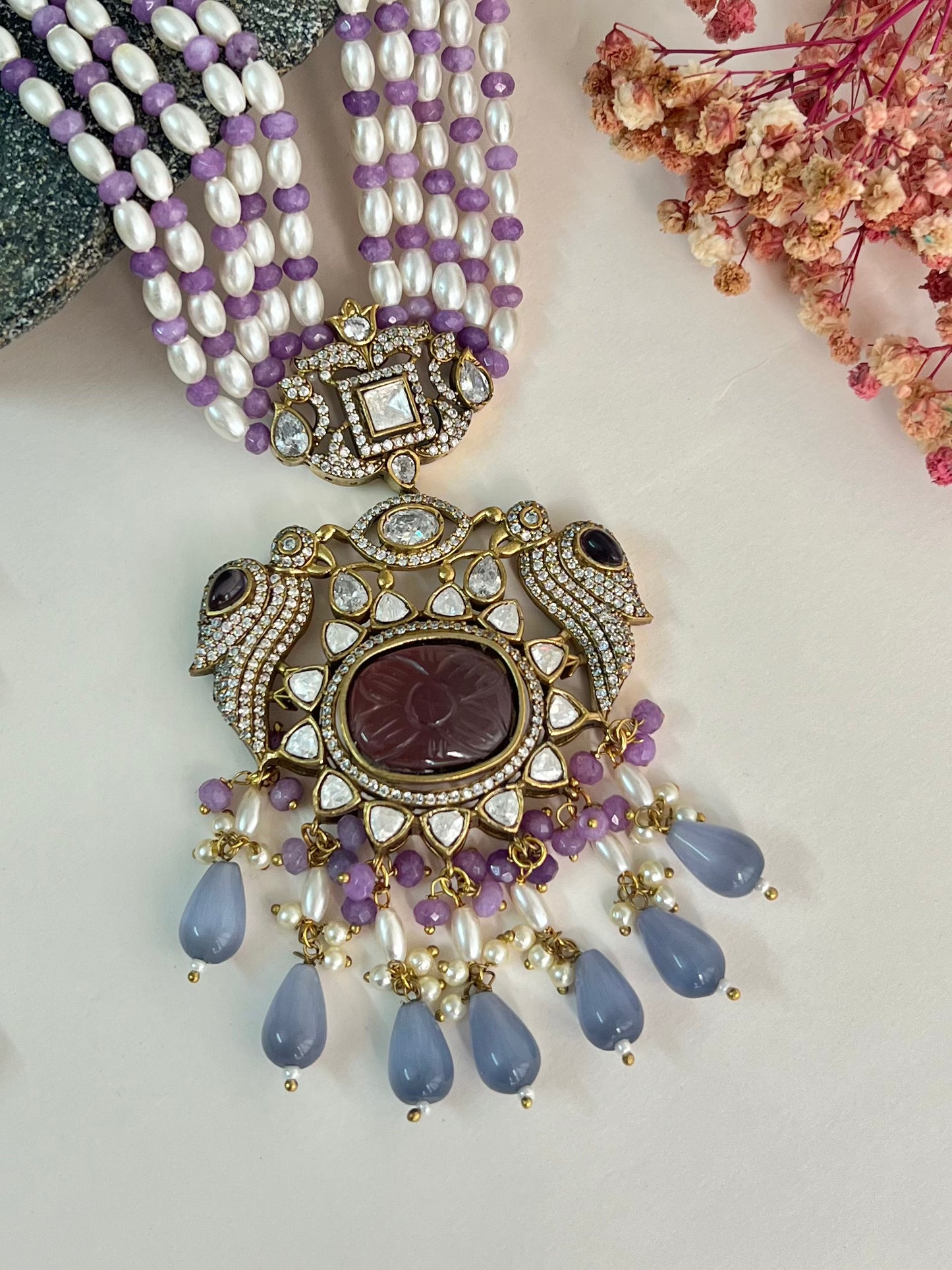 VICTORIAN POLISH PURPLE LONG NECKLACE SET DB- VP14550Z2