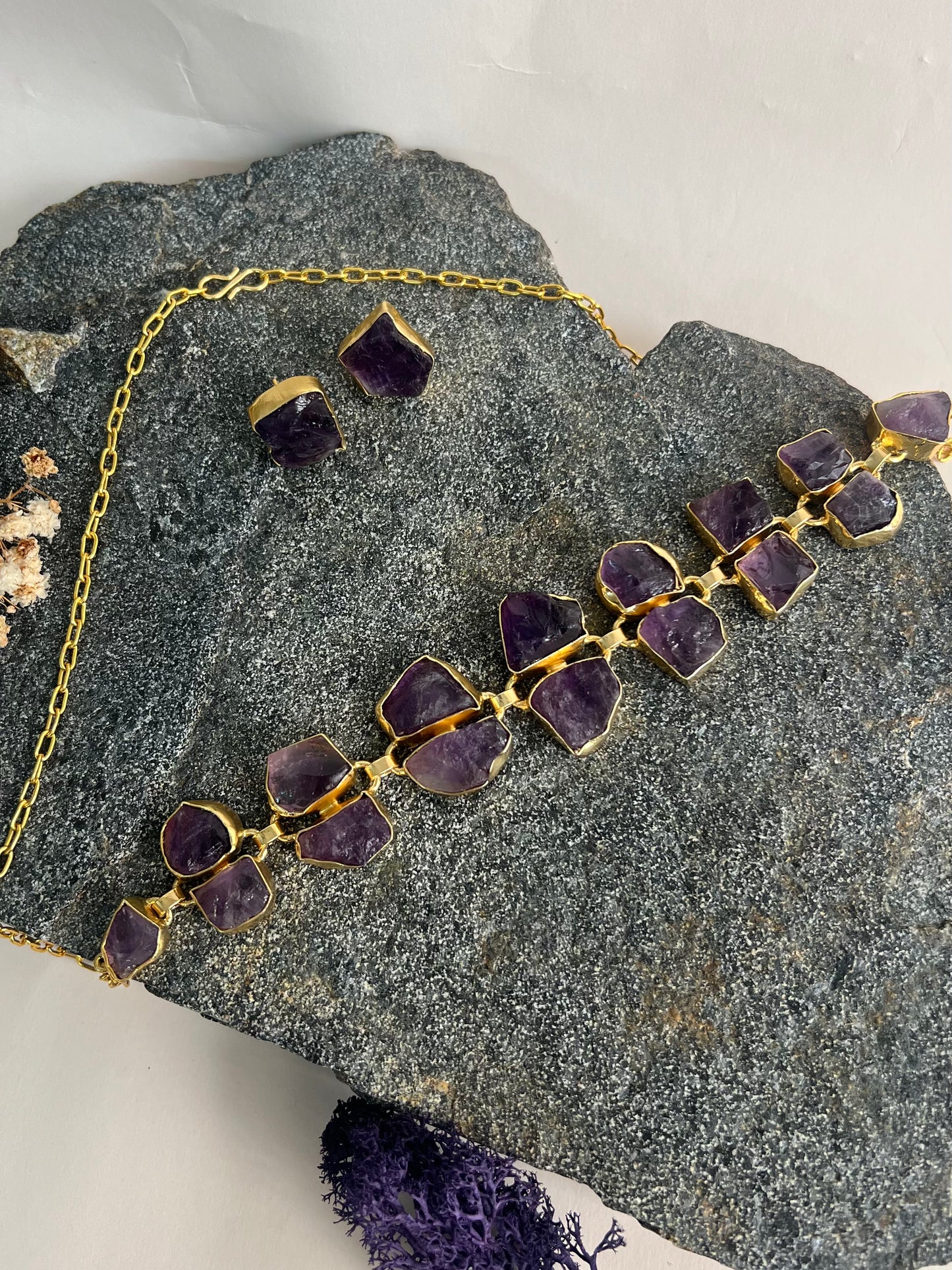 TRENDY SEMI PRECIOUS STONE DOUBLE LAYERED PURPLE CHOKER DB-GP11130Z2