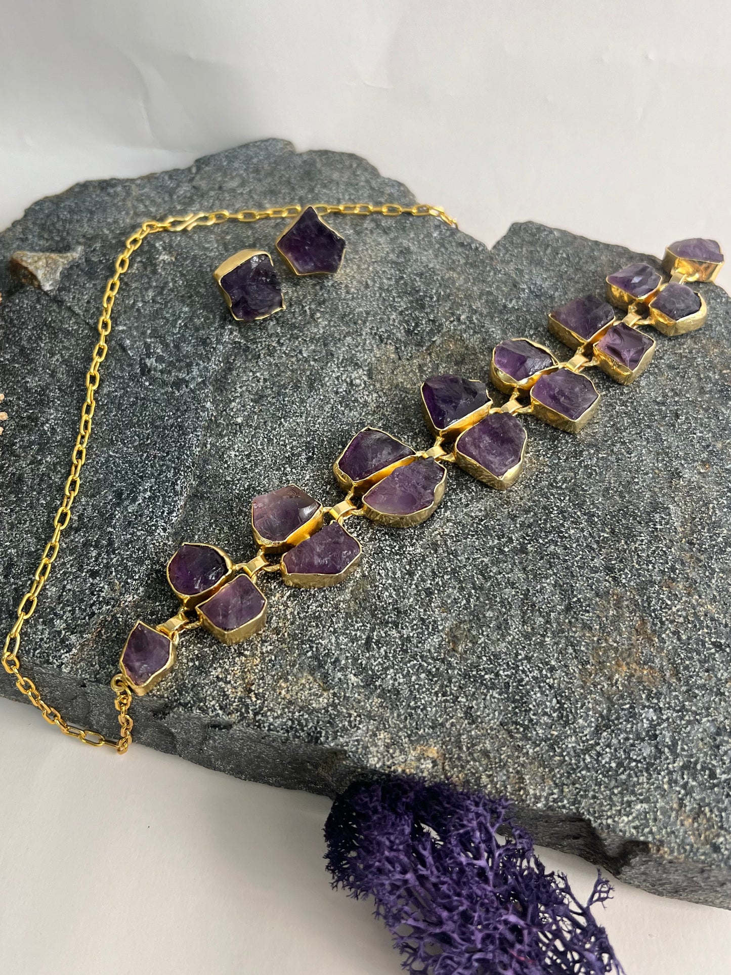 TRENDY SEMI PRECIOUS STONE DOUBLE LAYERED PURPLE CHOKER DB-GP11130Z2