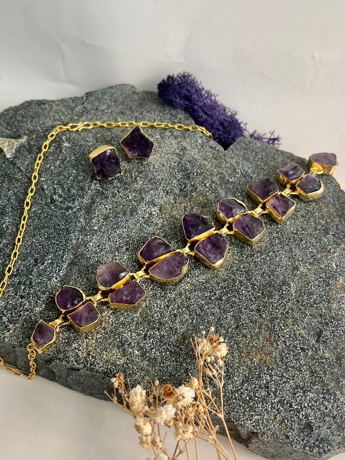 TRENDY SEMI PRECIOUS STONE DOUBLE LAYERED PURPLE CHOKER DB-GP11130Z2