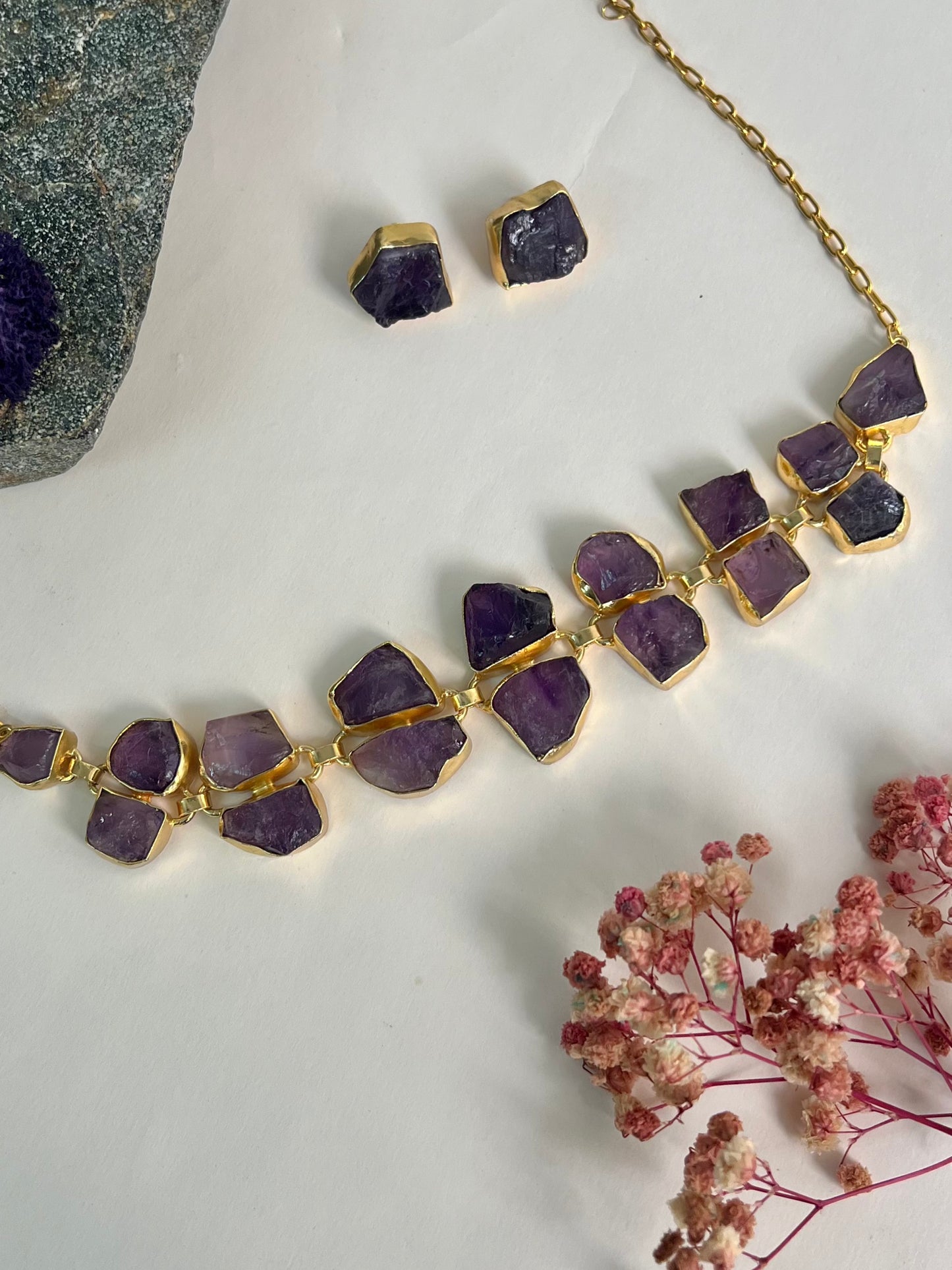 TRENDY SEMI PRECIOUS STONE DOUBLE LAYERED PURPLE CHOKER DB-GP11130Z2