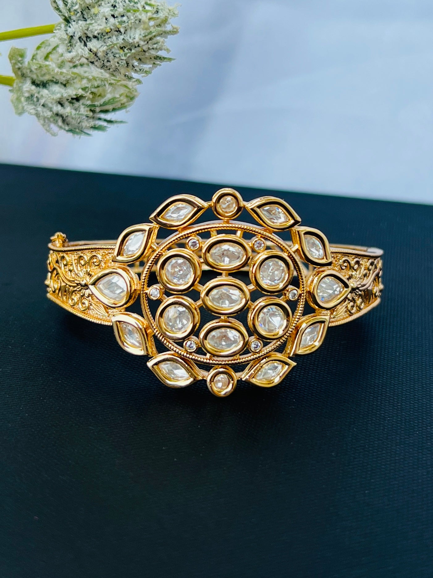 Gold Plated Kundan Openable Kada/ Bracelet DB-GP11400Z2