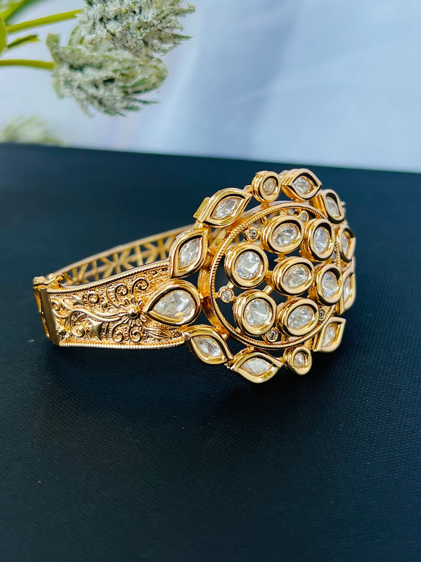 Gold Plated Kundan Openable Kada/ Bracelet DB-GP11400Z2