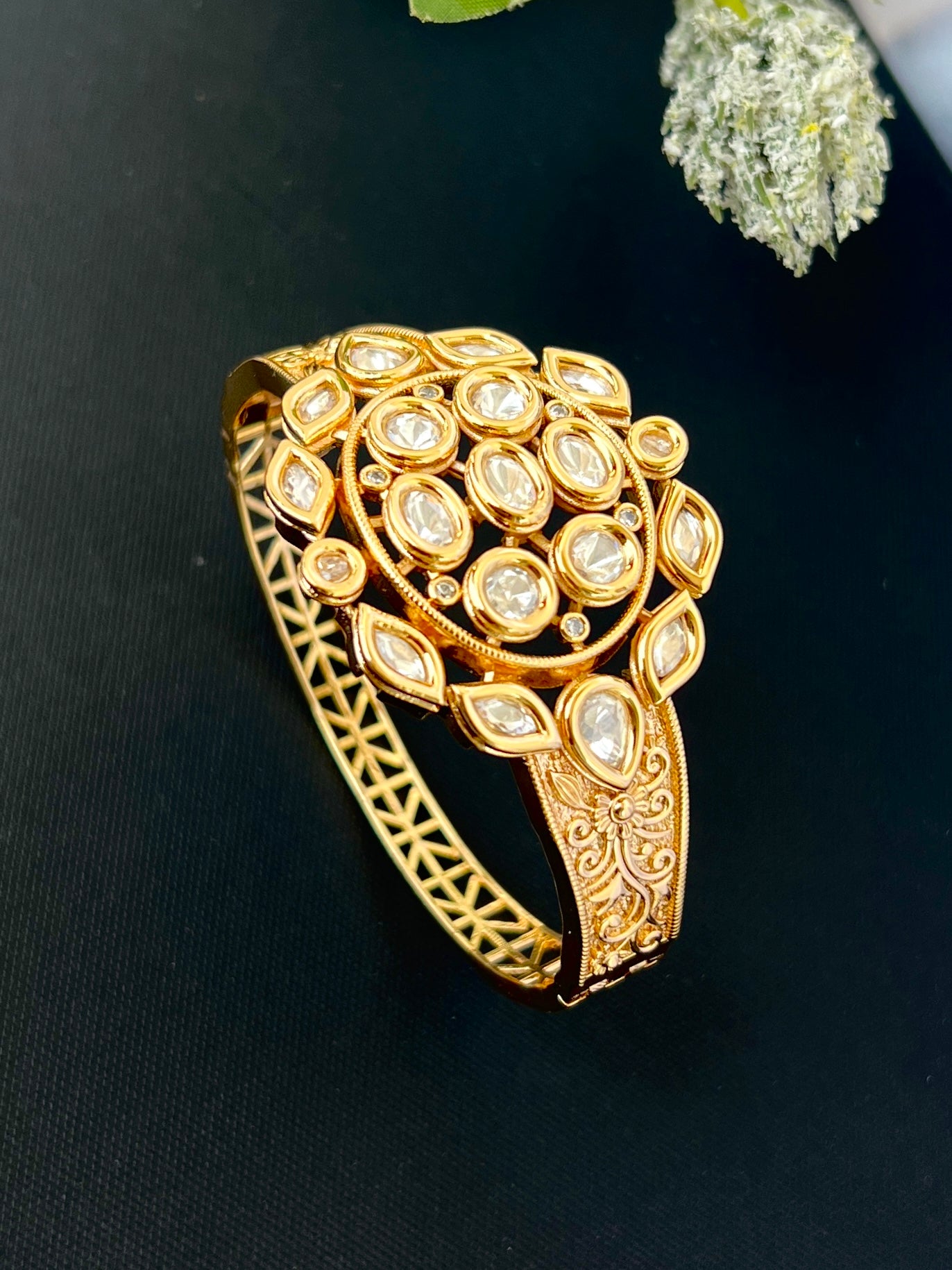 Gold Plated Kundan Openable Kada/ Bracelet DB-GP11400Z2