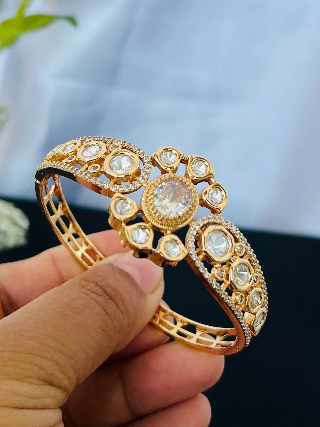 Gold Plated Kundan Openable Kada/ Bracelet DB-GP11100Z2