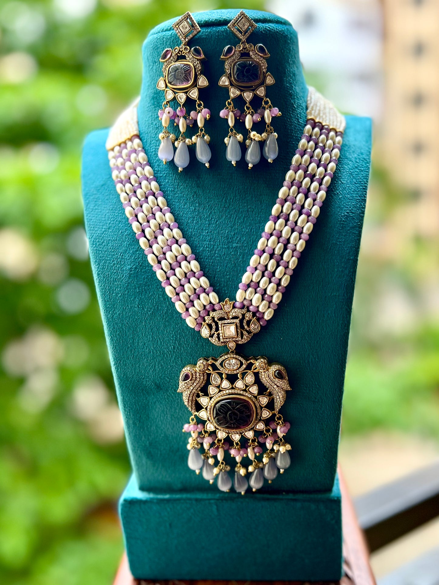 VICTORIAN POLISH PURPLE LONG NECKLACE SET DB- VP14550Z2