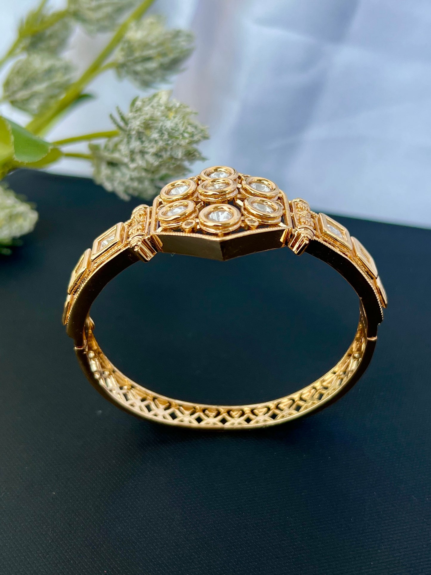 Gold Plated Kundan Openable Kada/ Bracelet DB-GP11200Z2