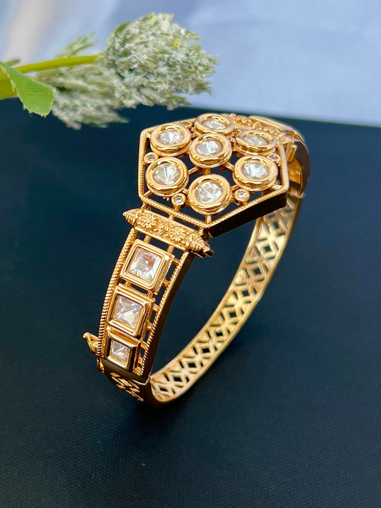 Gold Plated Kundan Openable Kada/ Bracelet DB-GP11200Z2