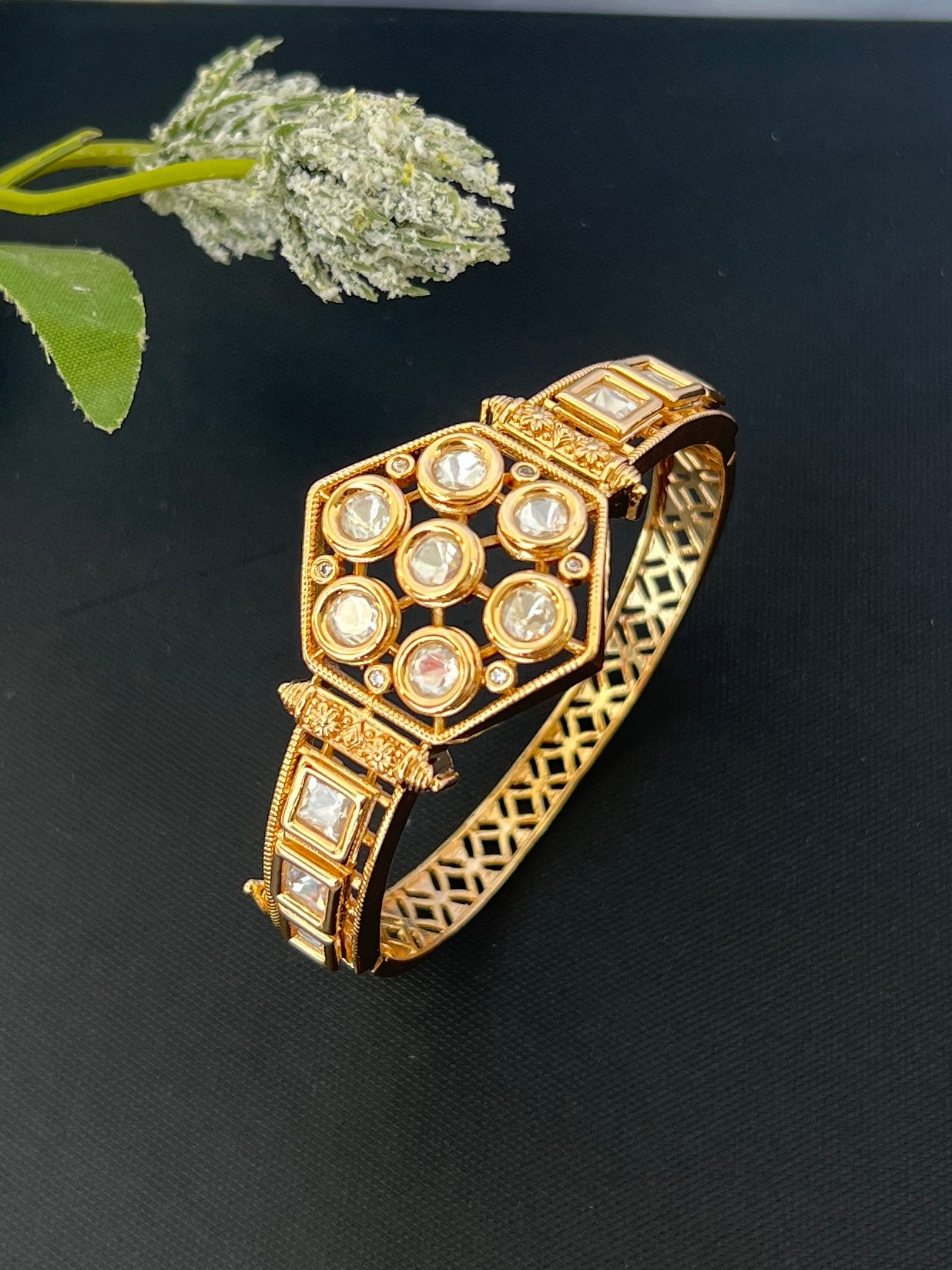 Gold Plated Kundan Openable Kada/ Bracelet DB-GP11200Z2