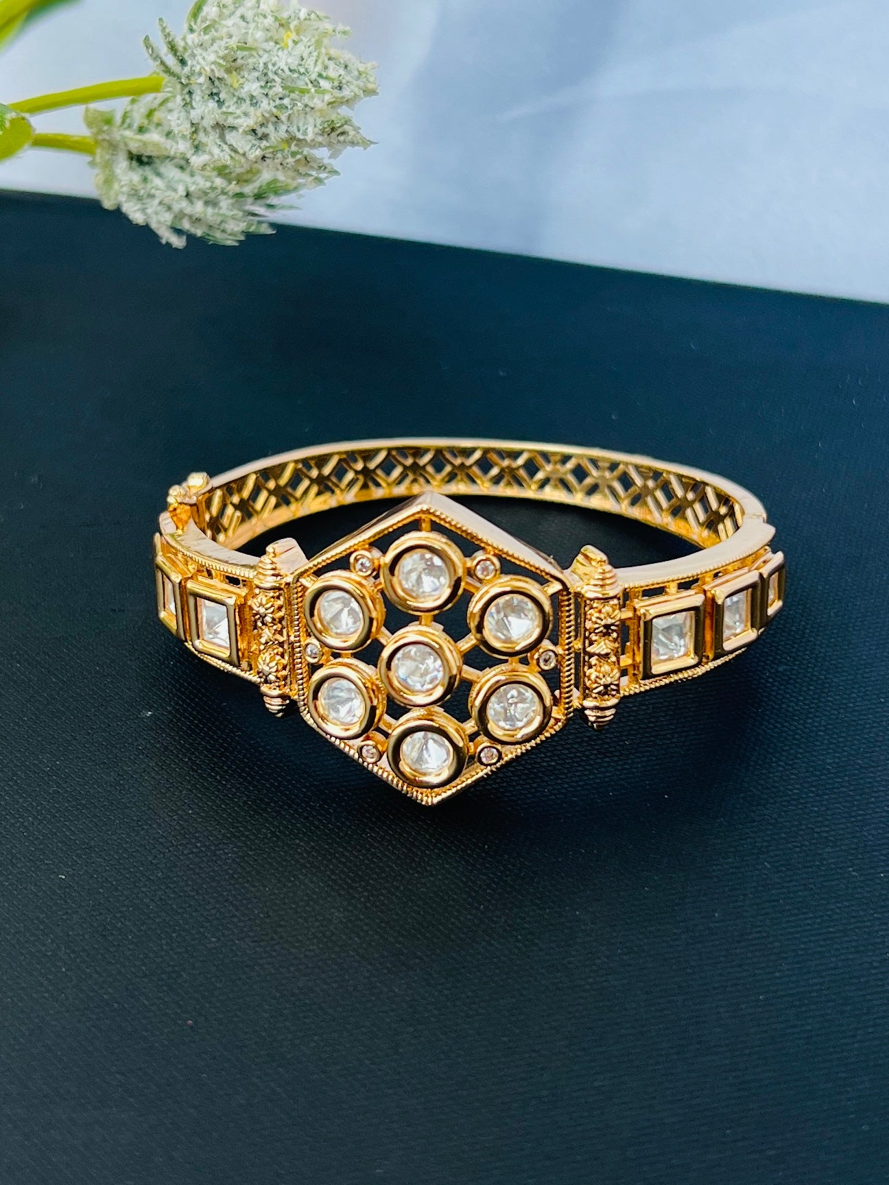 Gold Plated Kundan Openable Kada/ Bracelet DB-GP11200Z2