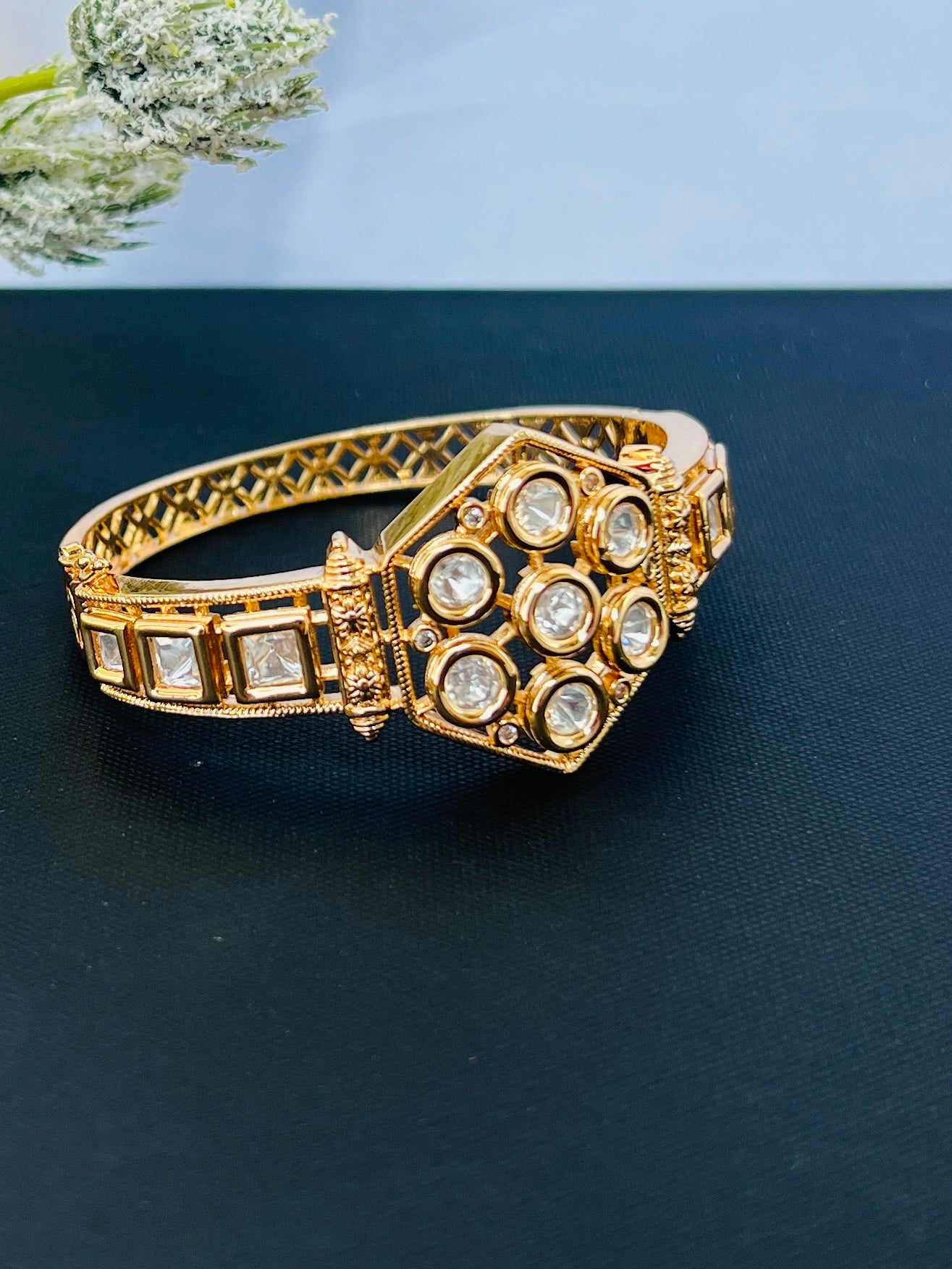 Gold Plated Kundan Openable Kada/ Bracelet DB-GP11200Z2