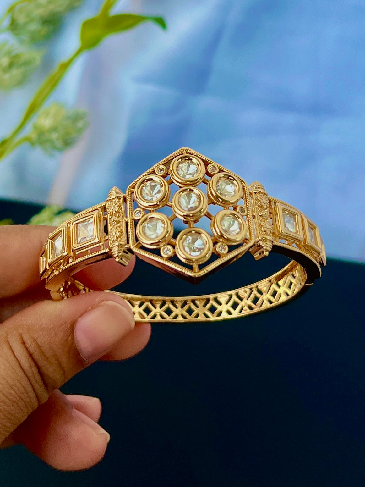 Gold Plated Kundan Openable Kada/ Bracelet DB-GP11200Z2