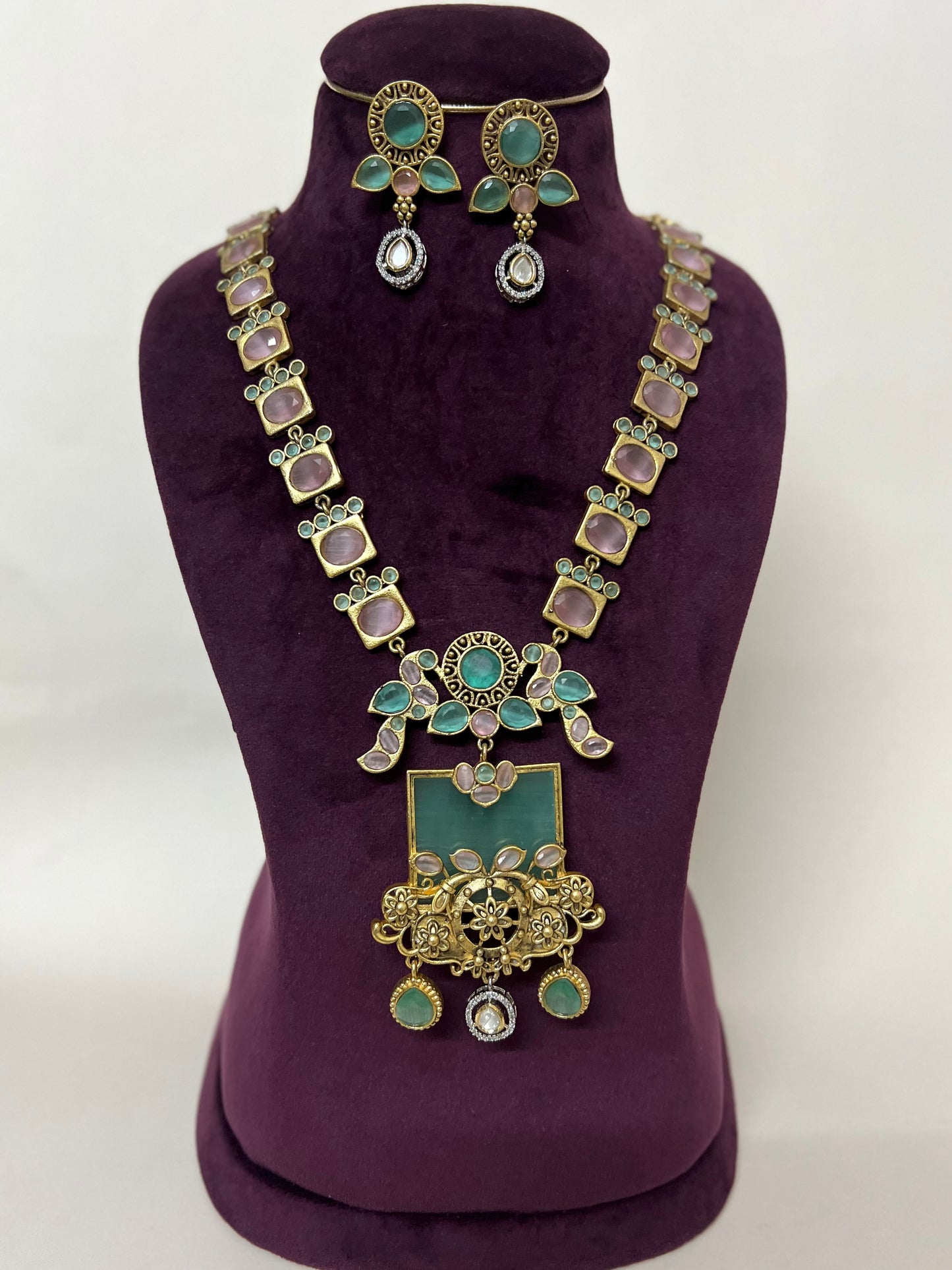 SEMI PRECIOUS STONE FUSION NECKLACE SET DB-GP11820Z2