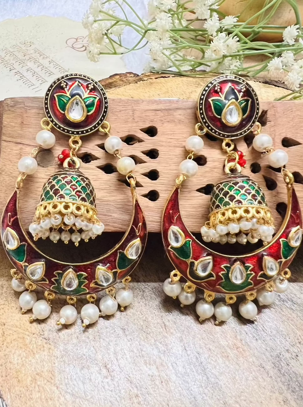 Meenakari Chandbali Red Earring DB-ER1500Z