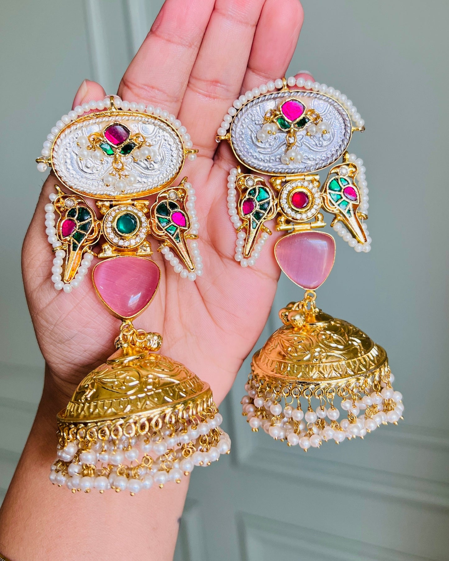 Noor Pachi Kundan Statement Jhumka Earrings DB-GP22800Z2