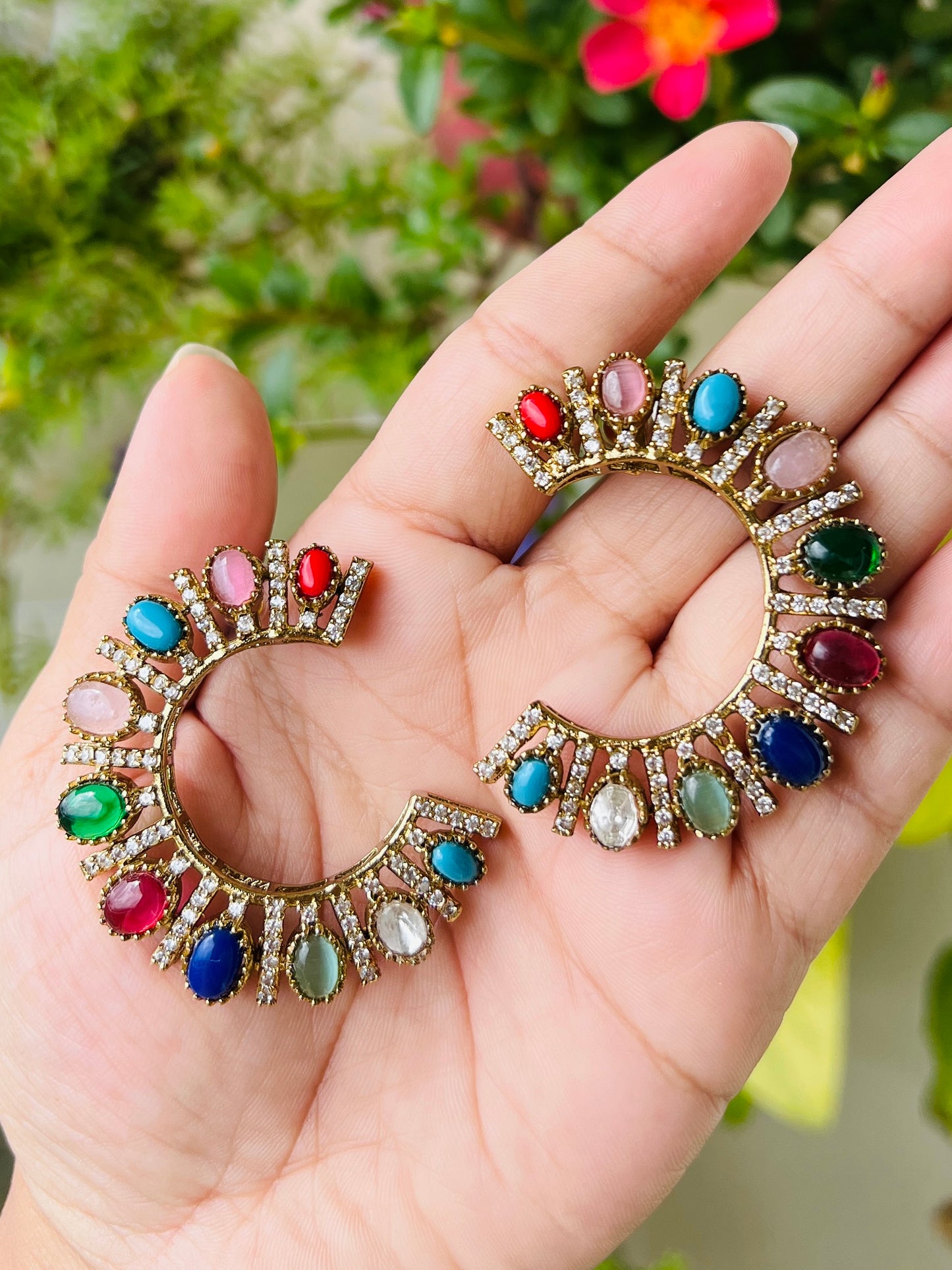 Savi Navratna Big Stud Earrings DB-GP9000Z2