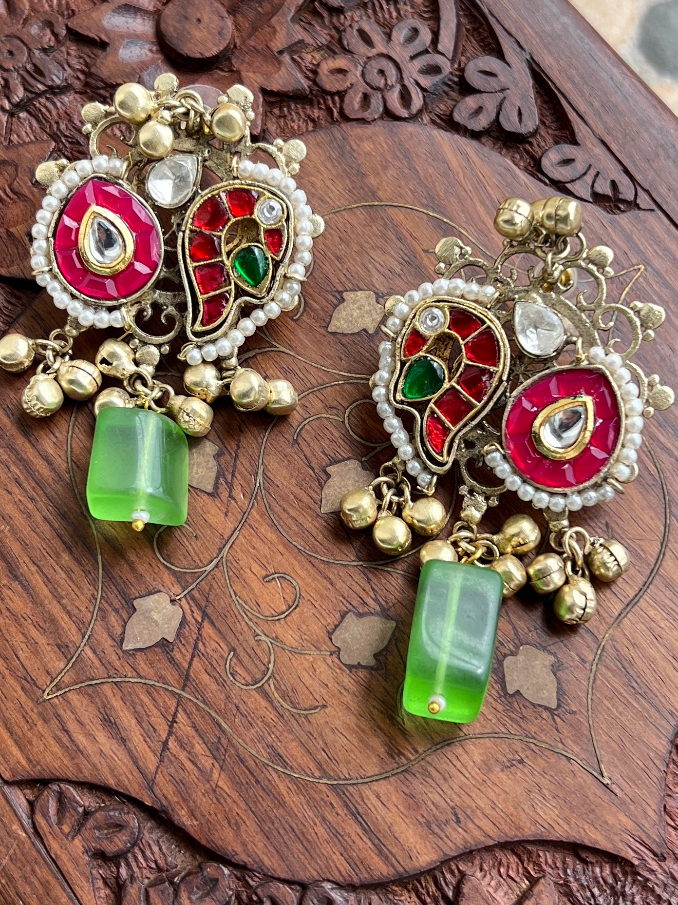 Radha Pachi Kundan Designer Peacock Earrings DB-GP12200Z2