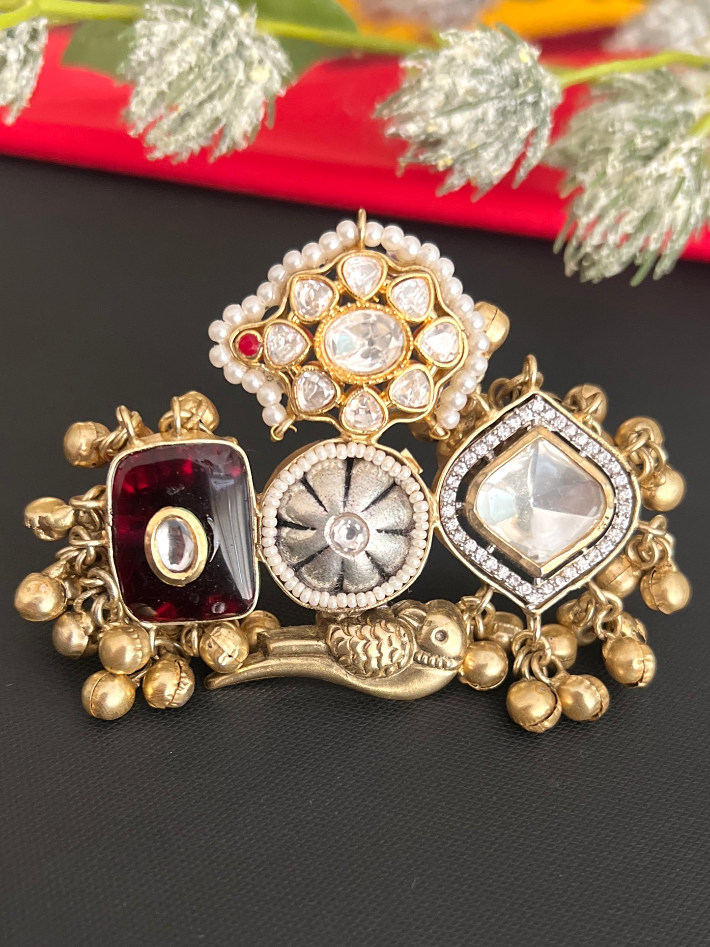 Aastha Peacock Motifs Kundan Ring DB-GP110001Z2