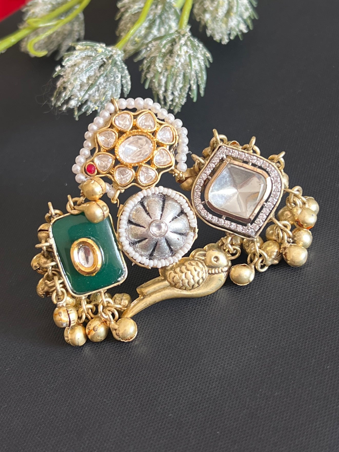 Aastha Peacock Motifs Kundan Ring DB-GP110001Z2