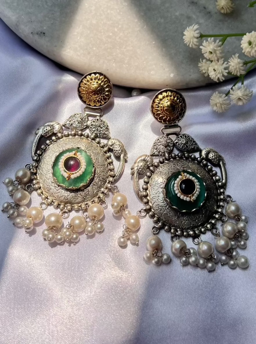 Silver Replica Dual Tone Danglers DB-SR10004