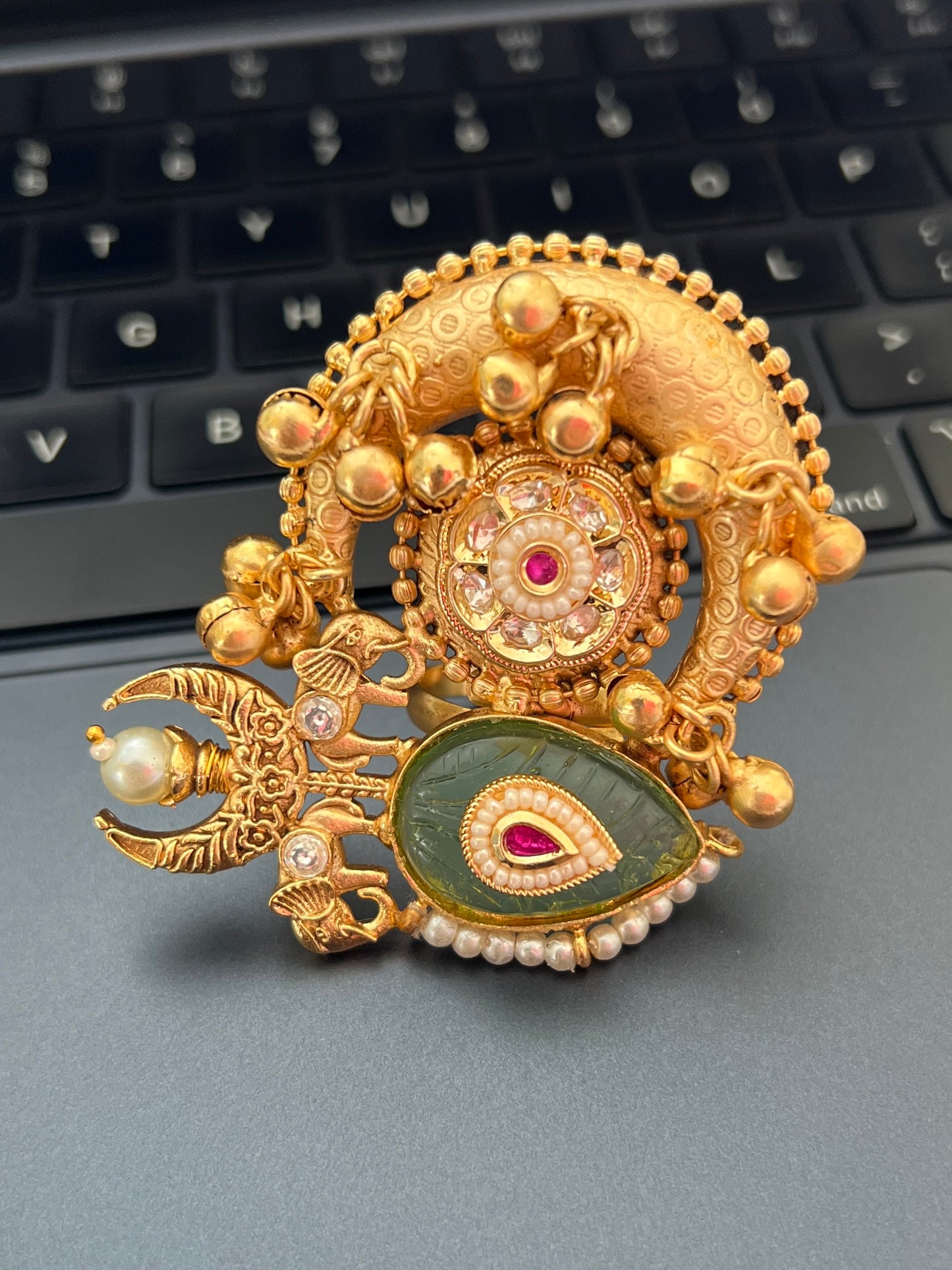 Radha Elephant Motifs Kundan Ring DB-GP110001Z2