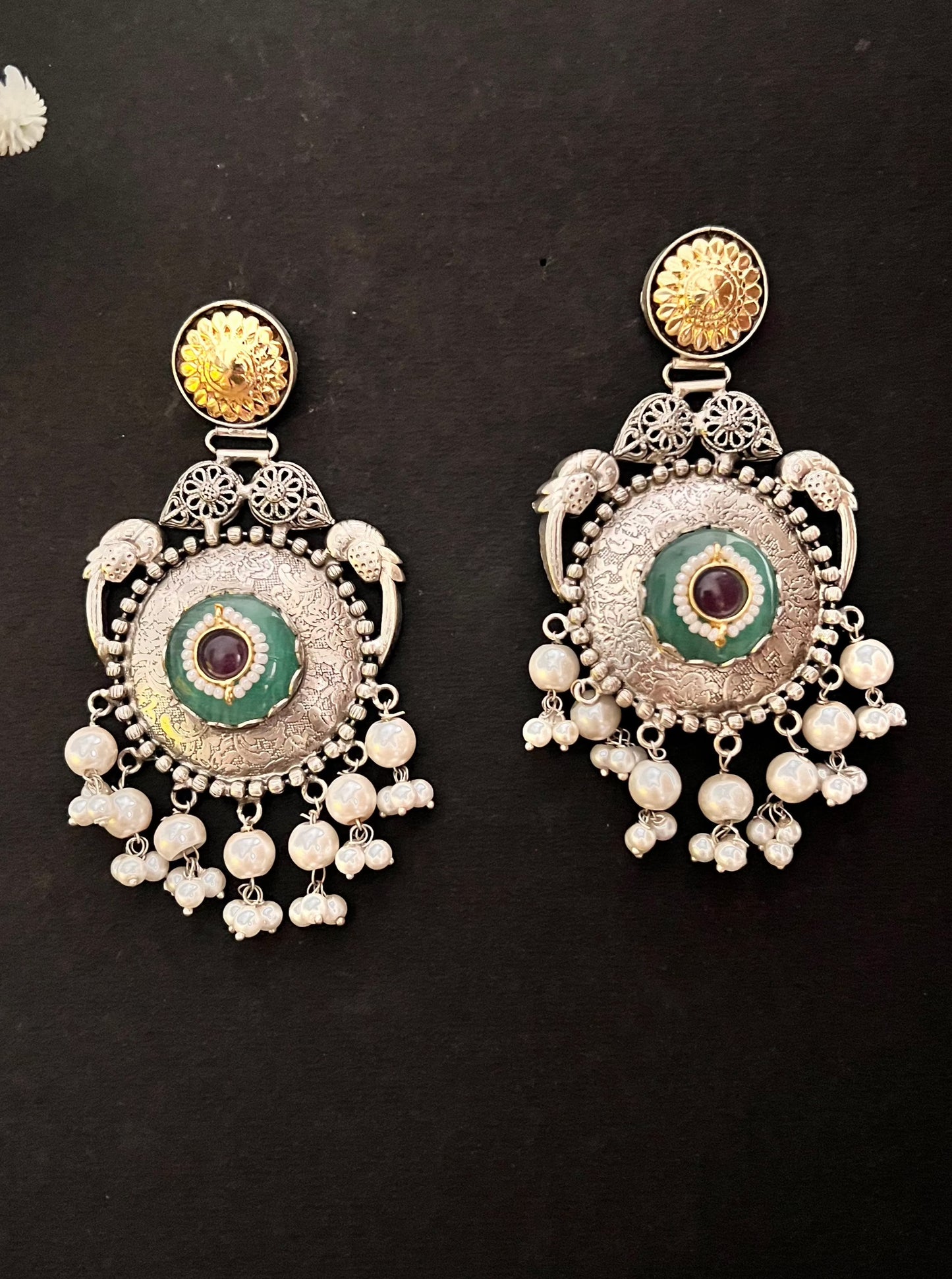 Silver Replica Dual Tone Danglers DB-SR10004