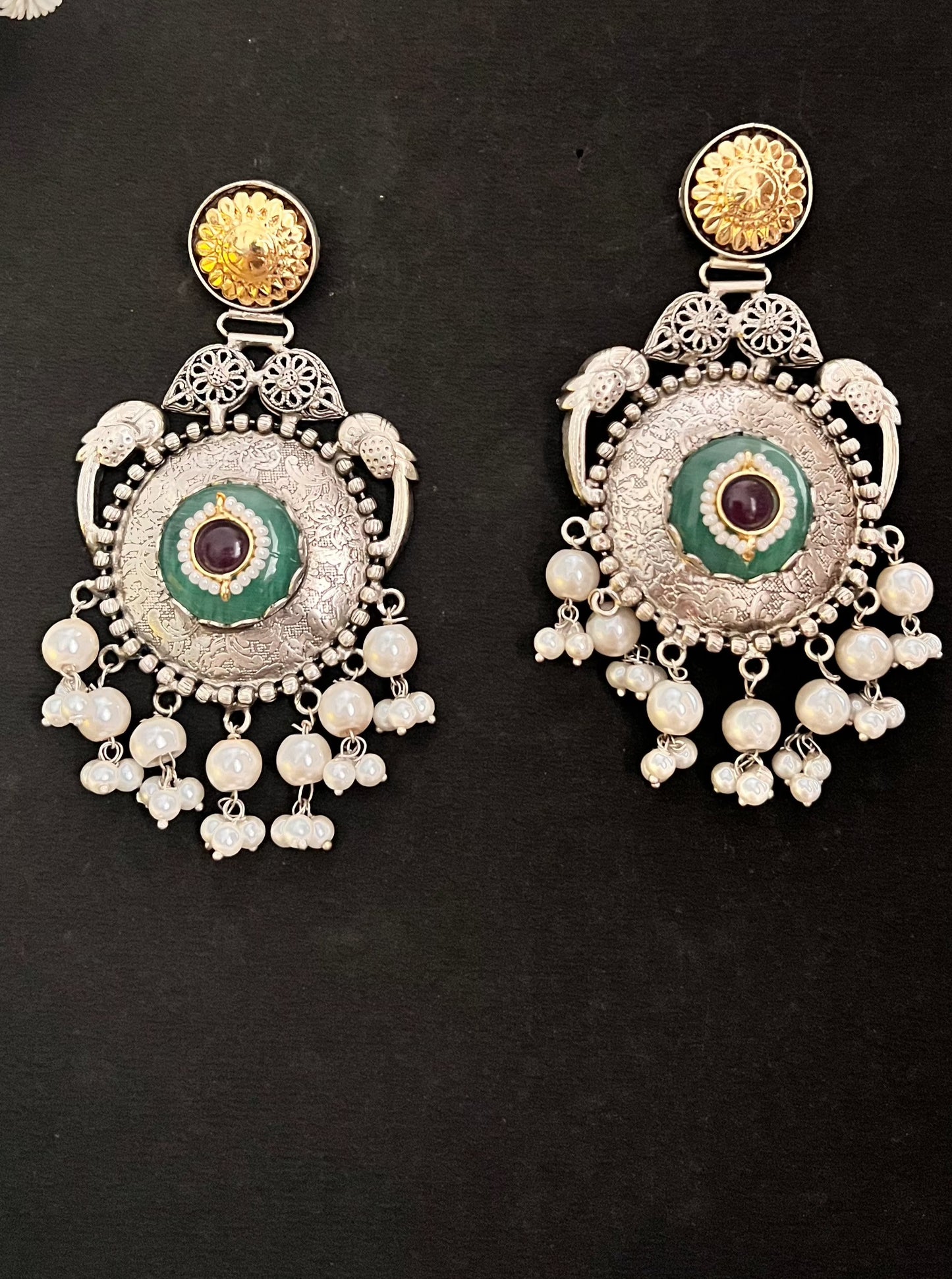 Silver Replica Dual Tone Danglers DB-SR10004