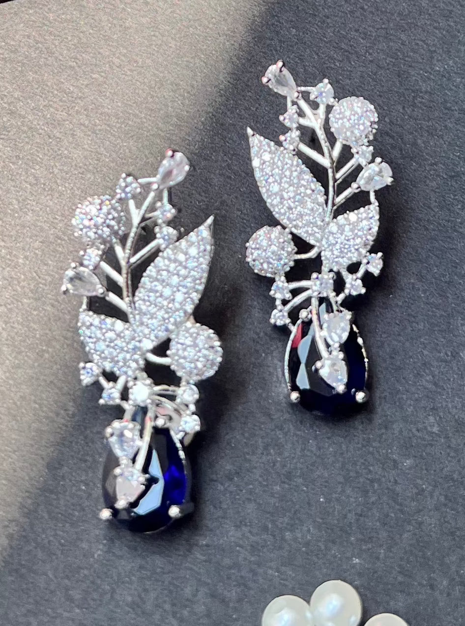 White Finish Blue Zircon Earrings DB-AD1556Z14