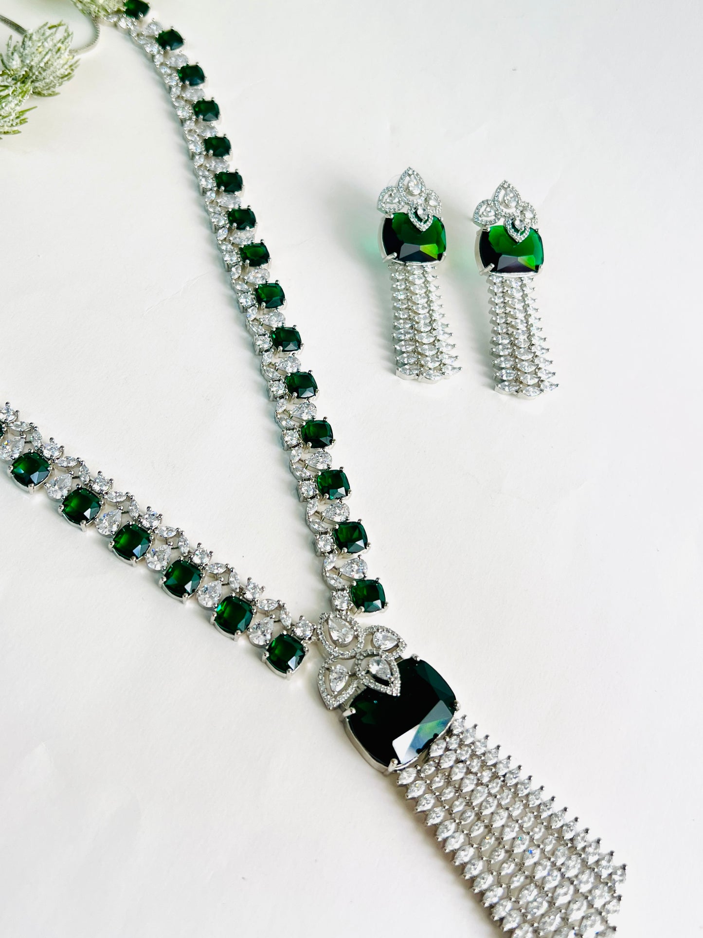 NITA AMERICAN DIAMOND LONG STATEMENT NECKLACE SET DB-AD154002Z