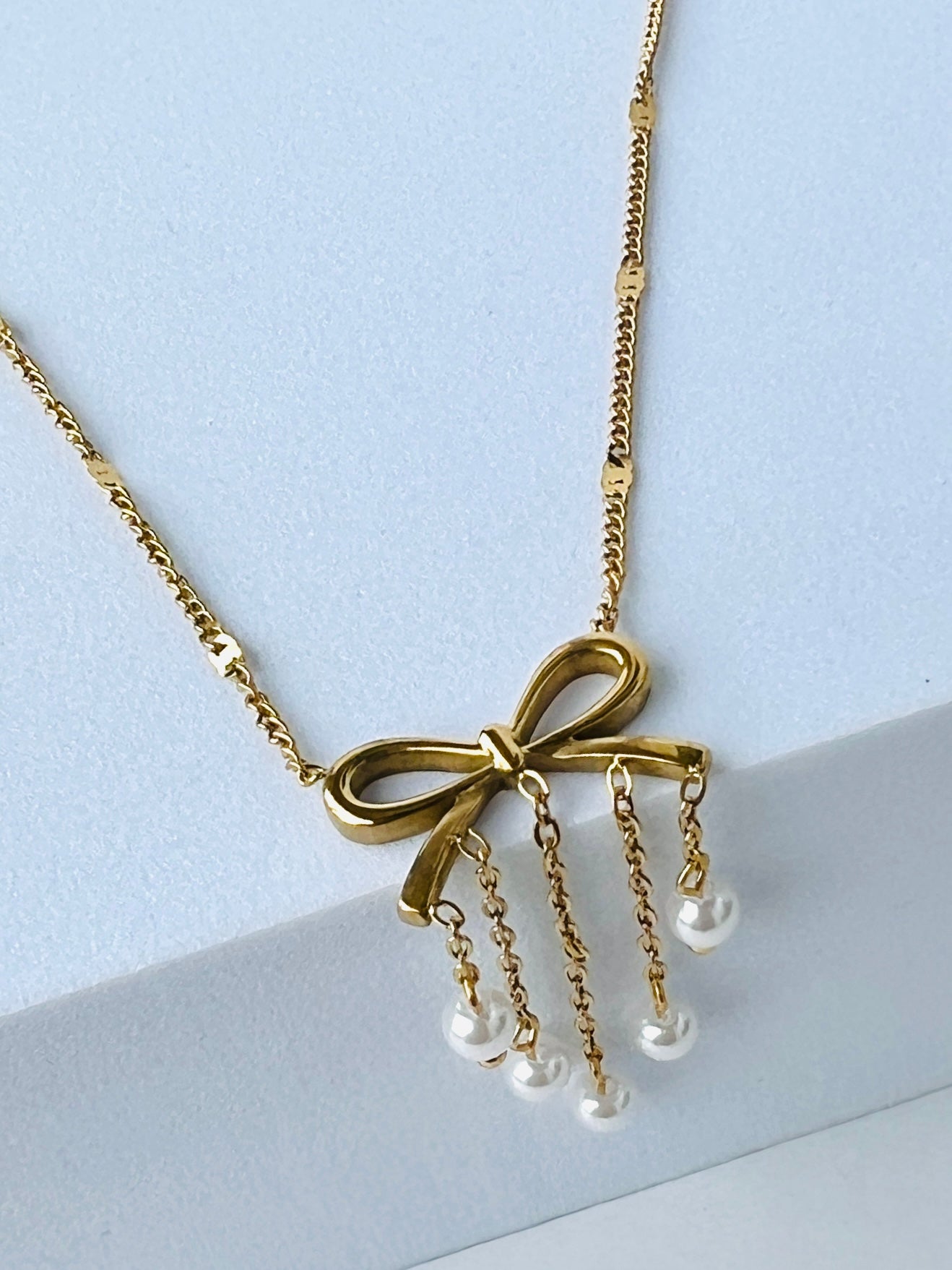 Laila Pearl Drop Bow Necklace