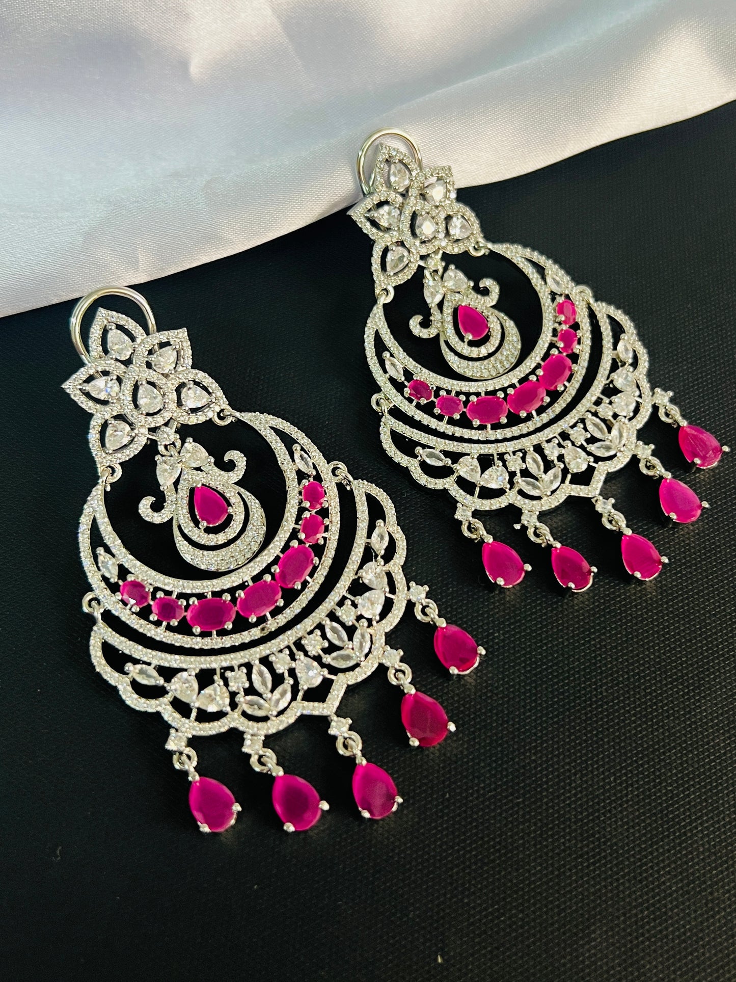 ZIRCONIA RANI PINK CHANDBALI STATEMENT EARRINGS DB-AD11800Z2