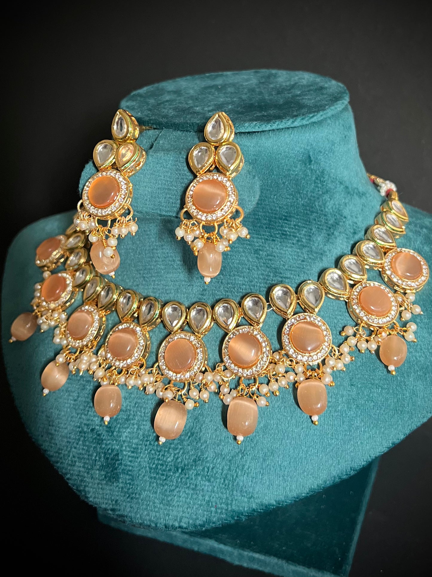 Kundan Necklace with Orange Monalisa stone & Beads DB-KN11205Z1