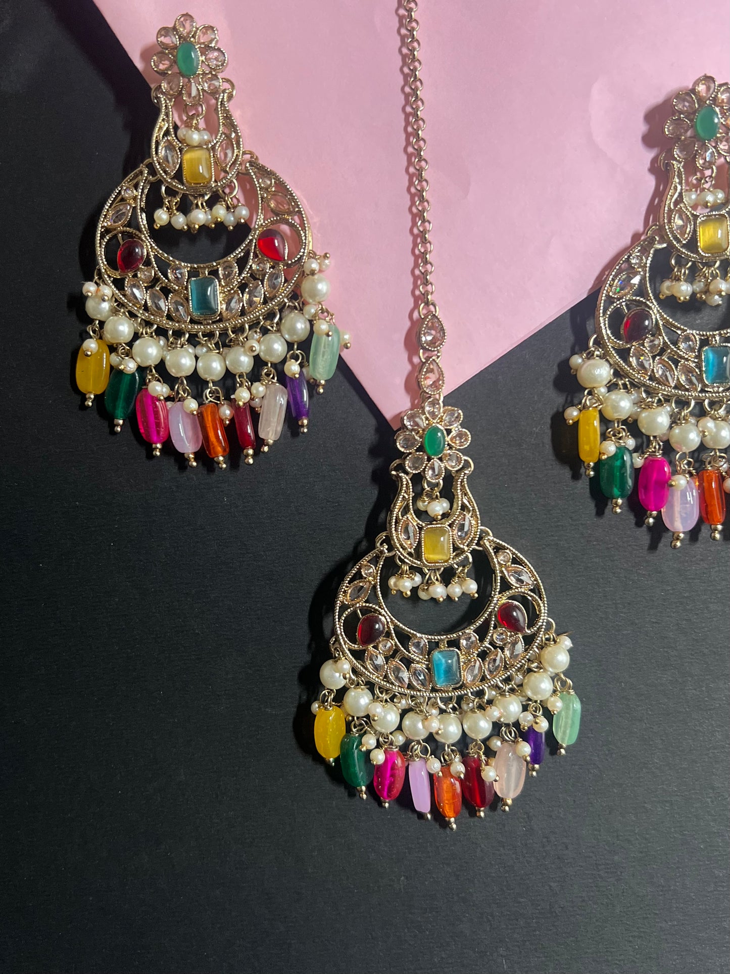 Reverse AD Chandbali Earrings with Multicolor Gemstones DB-RAD17777Z