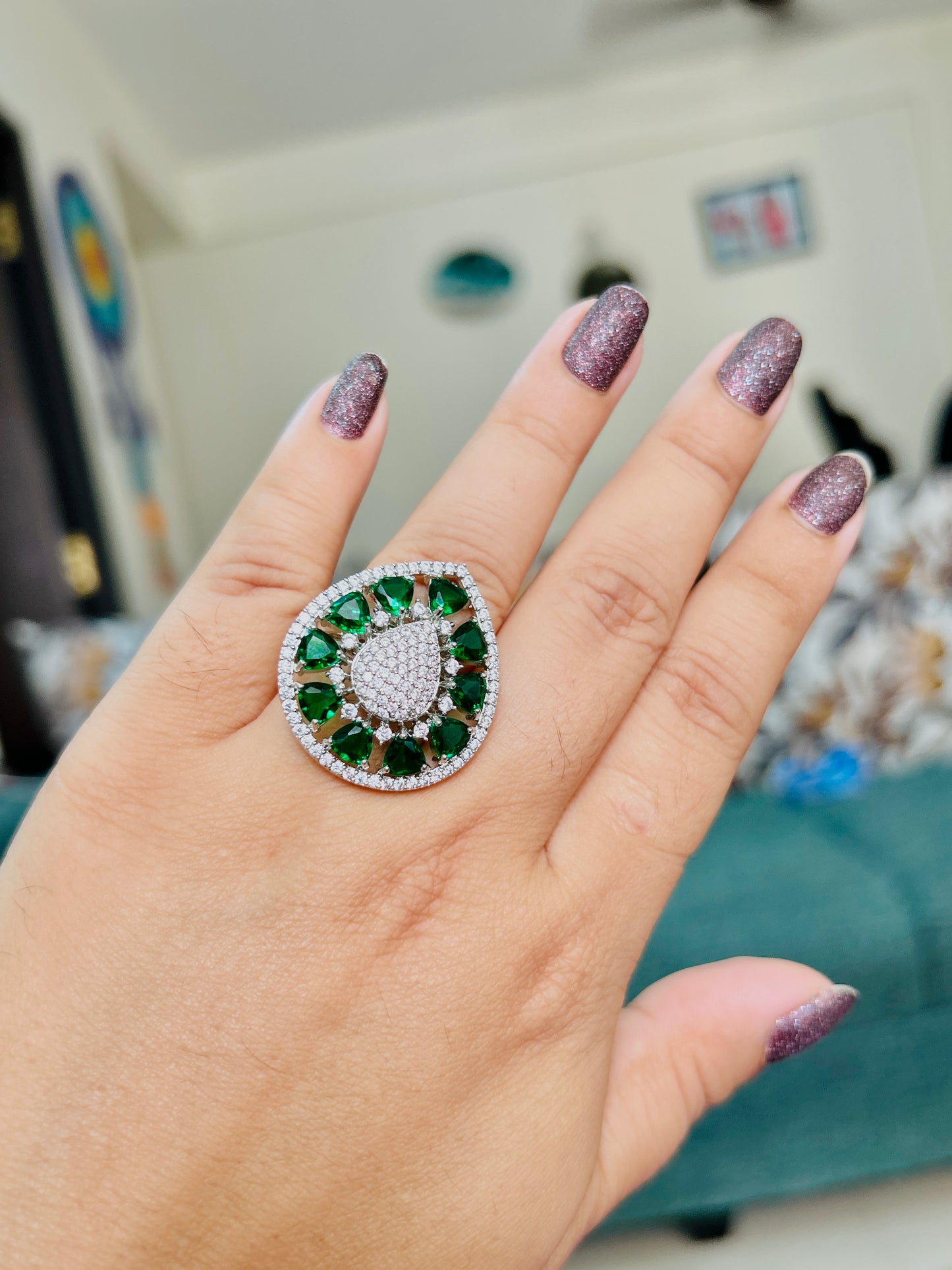 EMERALD GREEN PARTY WEAR AD RING DB-AD15600Z2