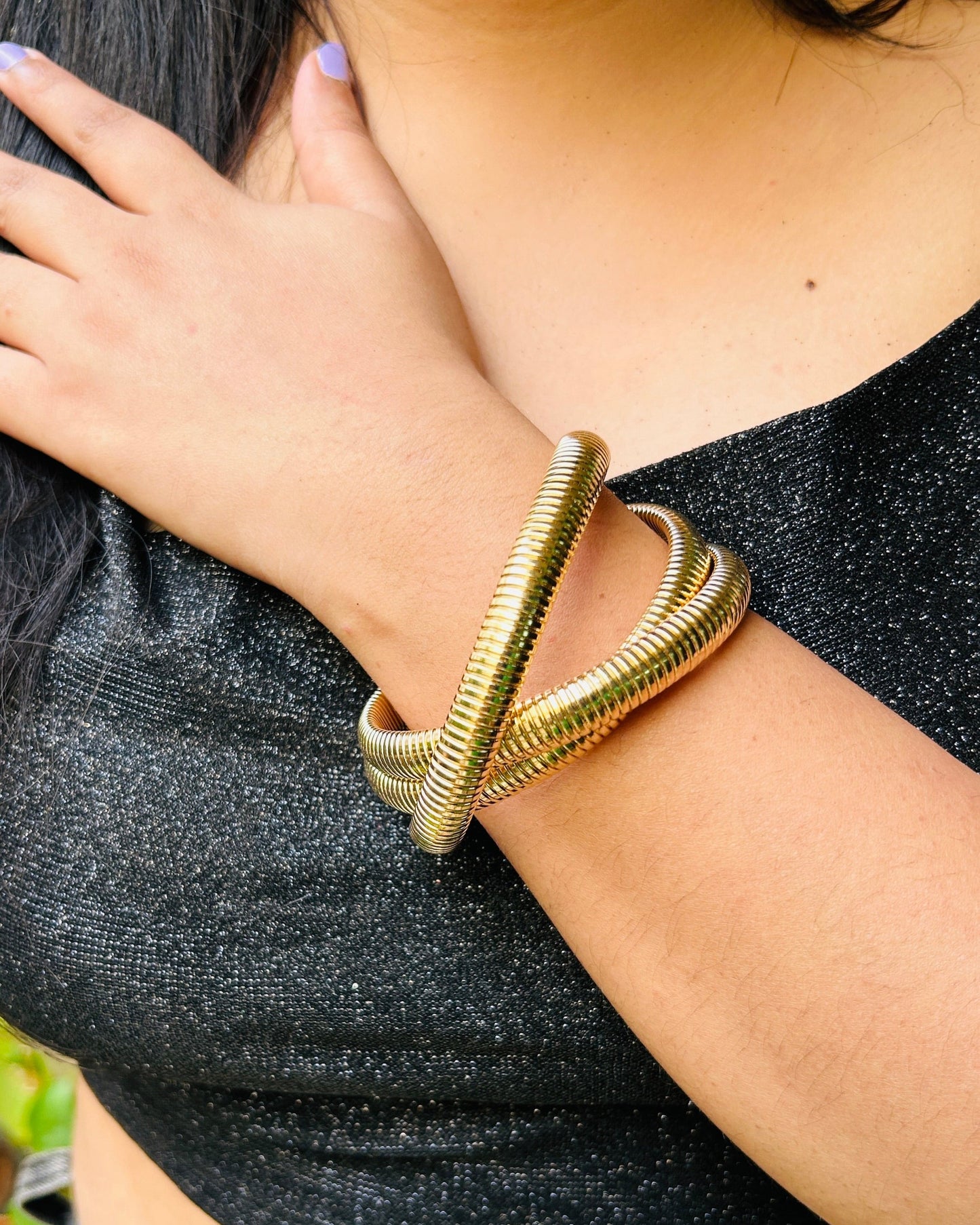 18K Gold Plated Stainless Steel Triple Layered Bangle DB-GP1600Z2