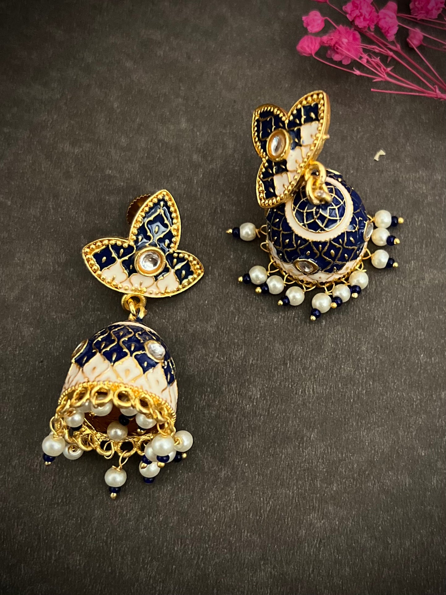 Meenakari Dual Shade Jaal Jhumka earrings DB-MK3300Z14