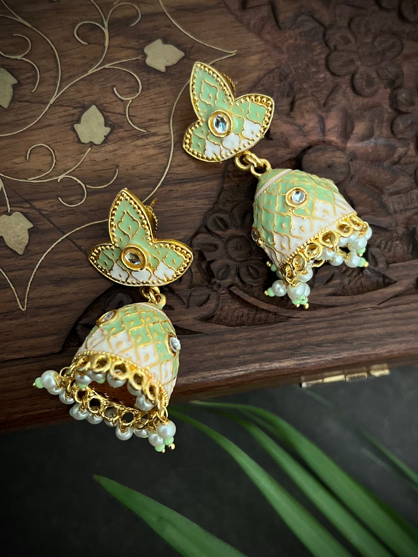 Meenakari Dual Shade Jaal Jhumka earrings DB-MK3300Z12