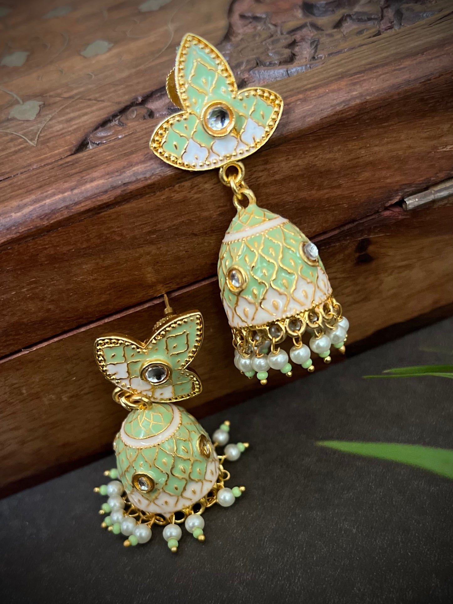 Meenakari Dual Shade Jaal Jhumka earrings DB-MK3300Z12