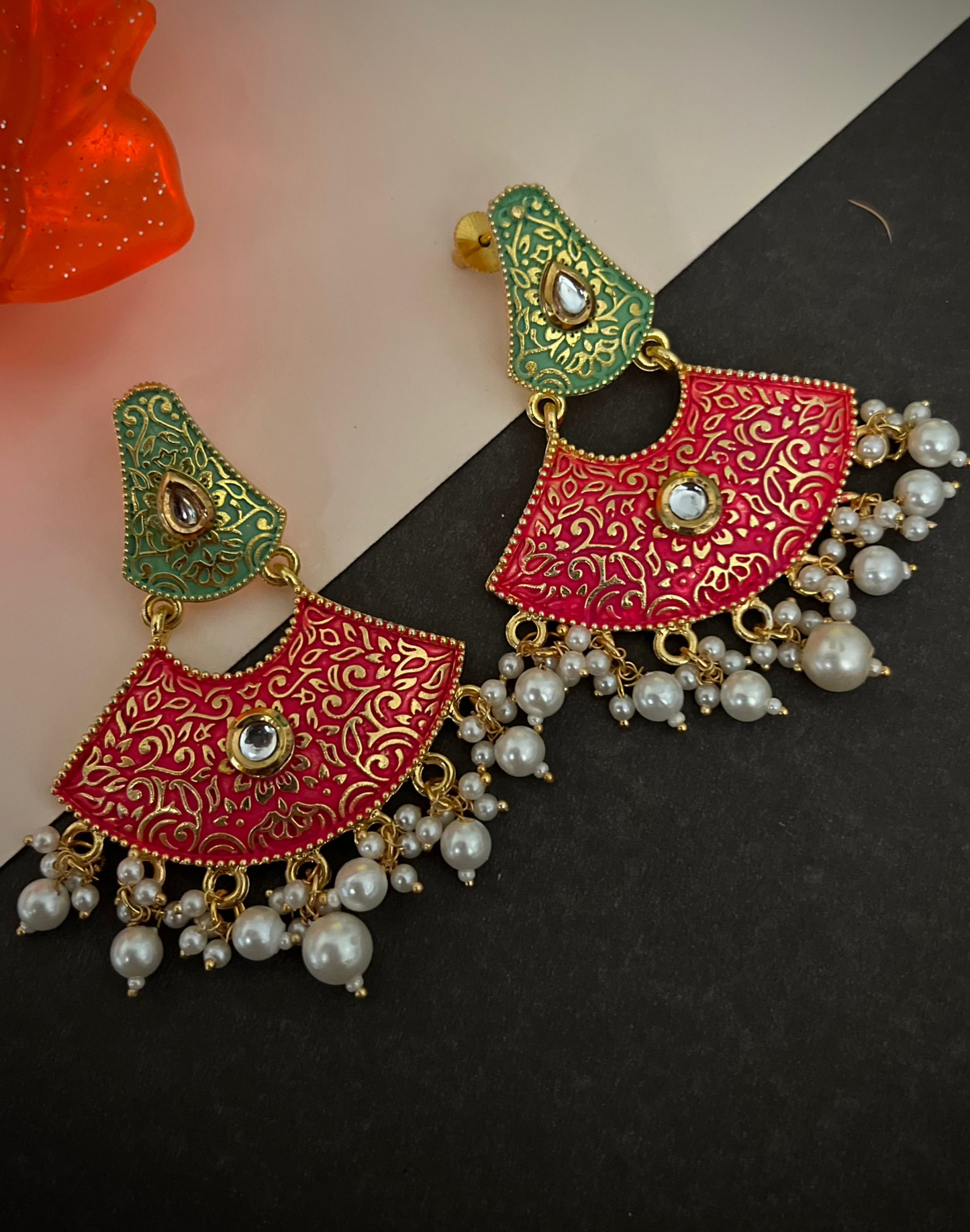 Meenakari Dual Shade Half moon Earrings DB-MK2300Z9