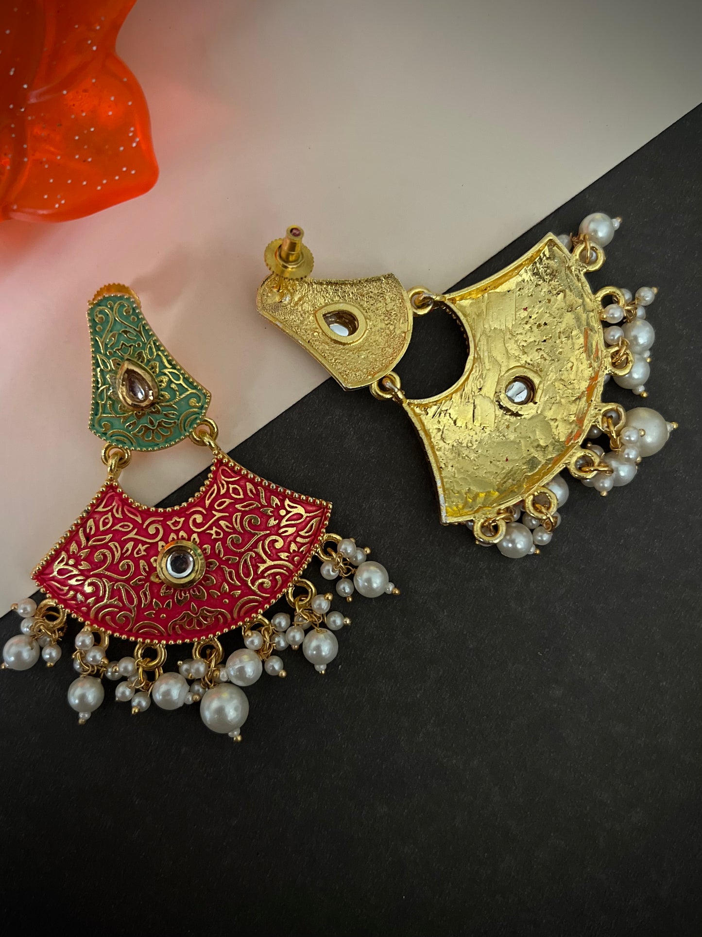Meenakari Dual Shade Half moon Earrings DB-MK2300Z9