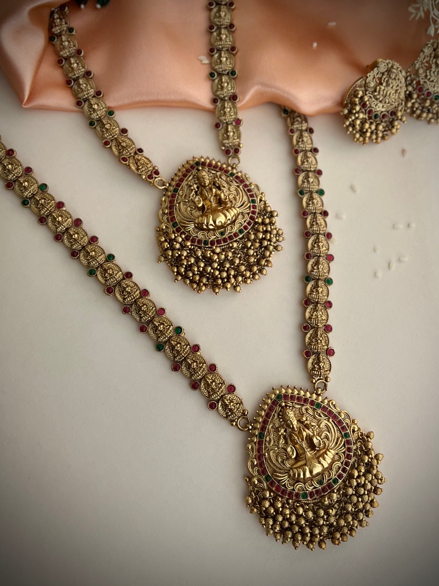 Antique Gold-Plated Studded Long Temple Jewellery Necklace Set DB-GP12460Z4