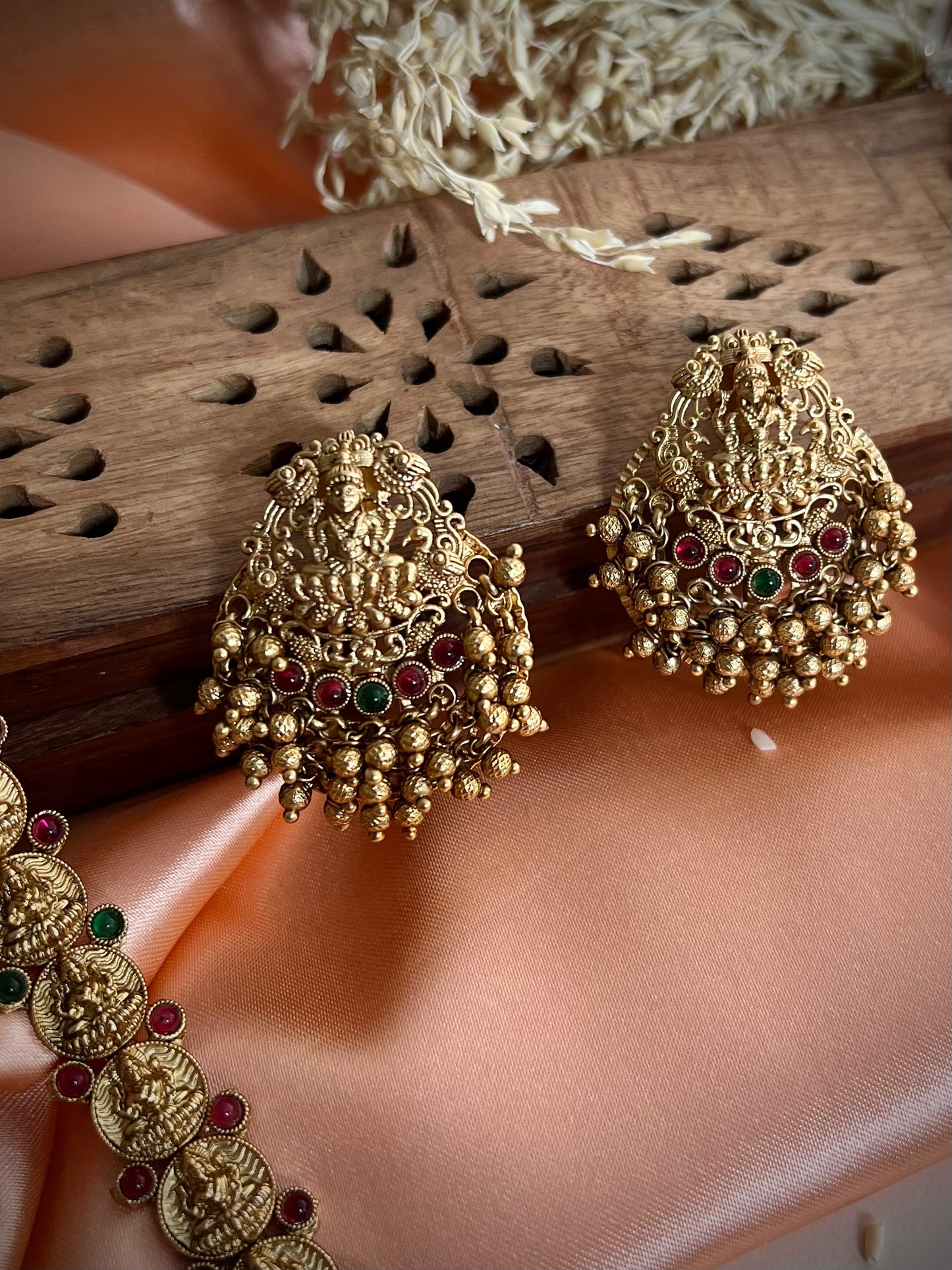 Antique Gold-Plated Studded Long Temple Jewellery Necklace Set DB-GP12460Z4