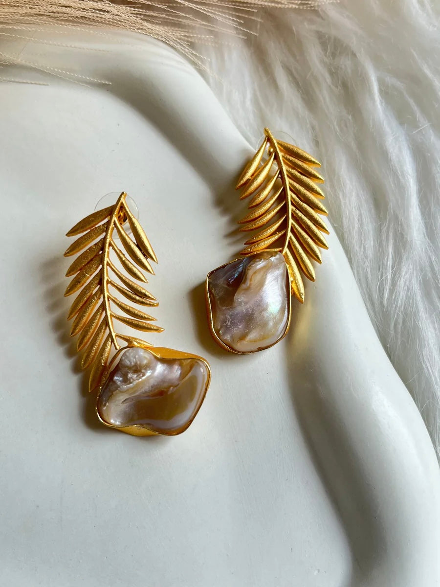 Golden Bird Feather Brass Earrings DB-GN1371Z22
