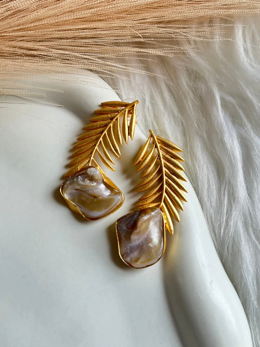 Golden Bird Feather Brass Earrings DB-GN1371Z22