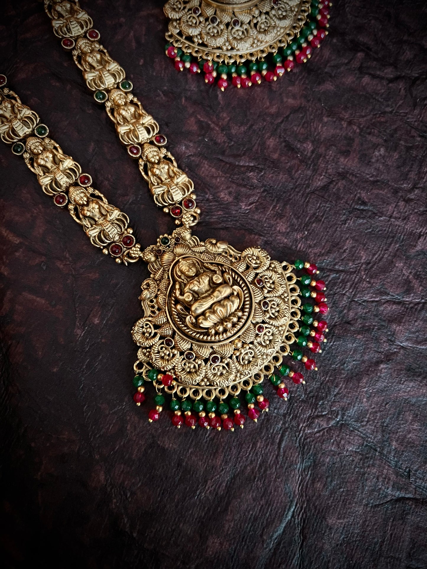 Antique Gold-Plated Studded Temple Jewellery Long Necklace Set DB-GP11750Z7