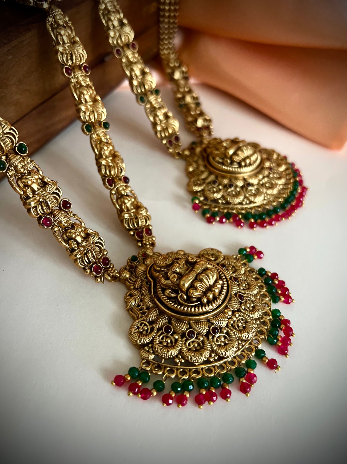 Antique Gold-Plated Studded Temple Jewellery Long Necklace Set DB-GP11750Z7